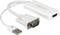 Biely adaptér z USB na VGA a HDMI, používaný na pripojenie počítačov k monitorom alebo projektorom.