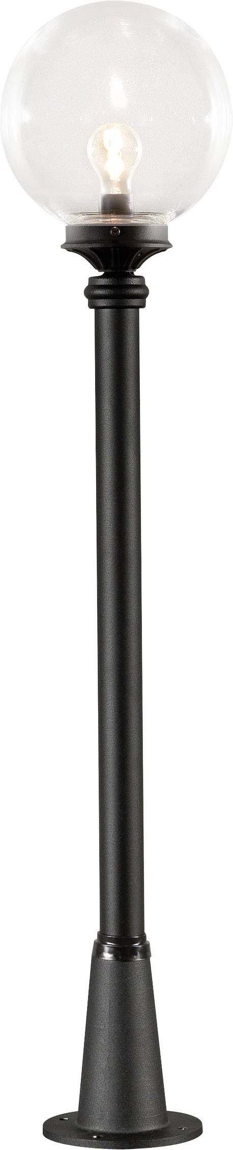 Čierna lampa so zaobľeným sklom na vrchu jasne svieti.