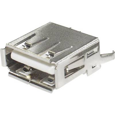USB-A zásuvka, striebornej farby, pohľad zhora. Slúži na pripojenie zariadení k počítačom alebo nabíjačkám.