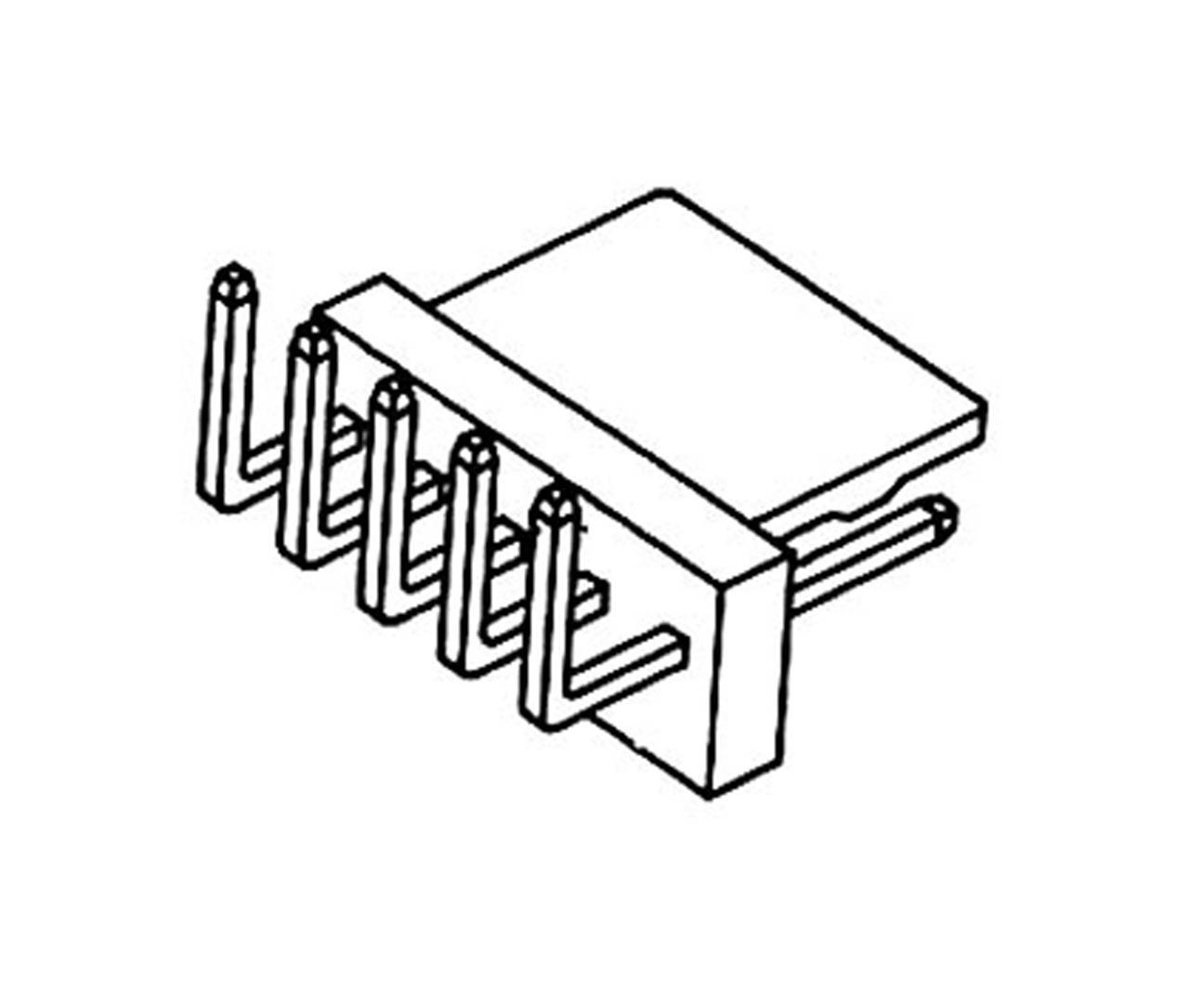 Ilustrácia elektronickej súčiastky s piatimi vrstvovými kolíkmi, ktorá pravdepodobne predstavuje polovodič alebo podobné zariadenie.