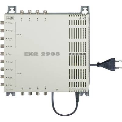 Multischalter modul na distribúciu satelitných signálov, model 'EXR 2908', s viacerými vstupnými a výstupnými portami.
