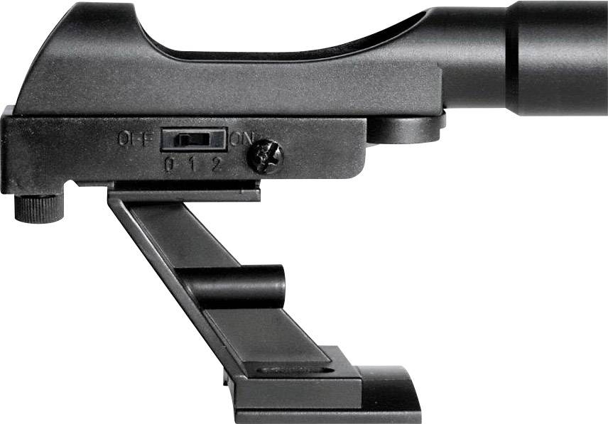 Puškohľad pre ostreľovača z čierneho kovu, po boku so spínačom a číslami od 0 do 12 na nastavenie.
