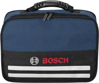 Modrý kufrík na náradie s čiernou spodnou časťou, na ktorom je červené logo 'Bosch'.