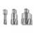 Tri strieborné vrtáky rôznych veľkostí vedľa seba na bielom pozadí.