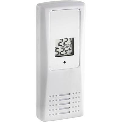 Biele digitálne termo-hygrometer ukazuje '22°C' a '52% RV'.