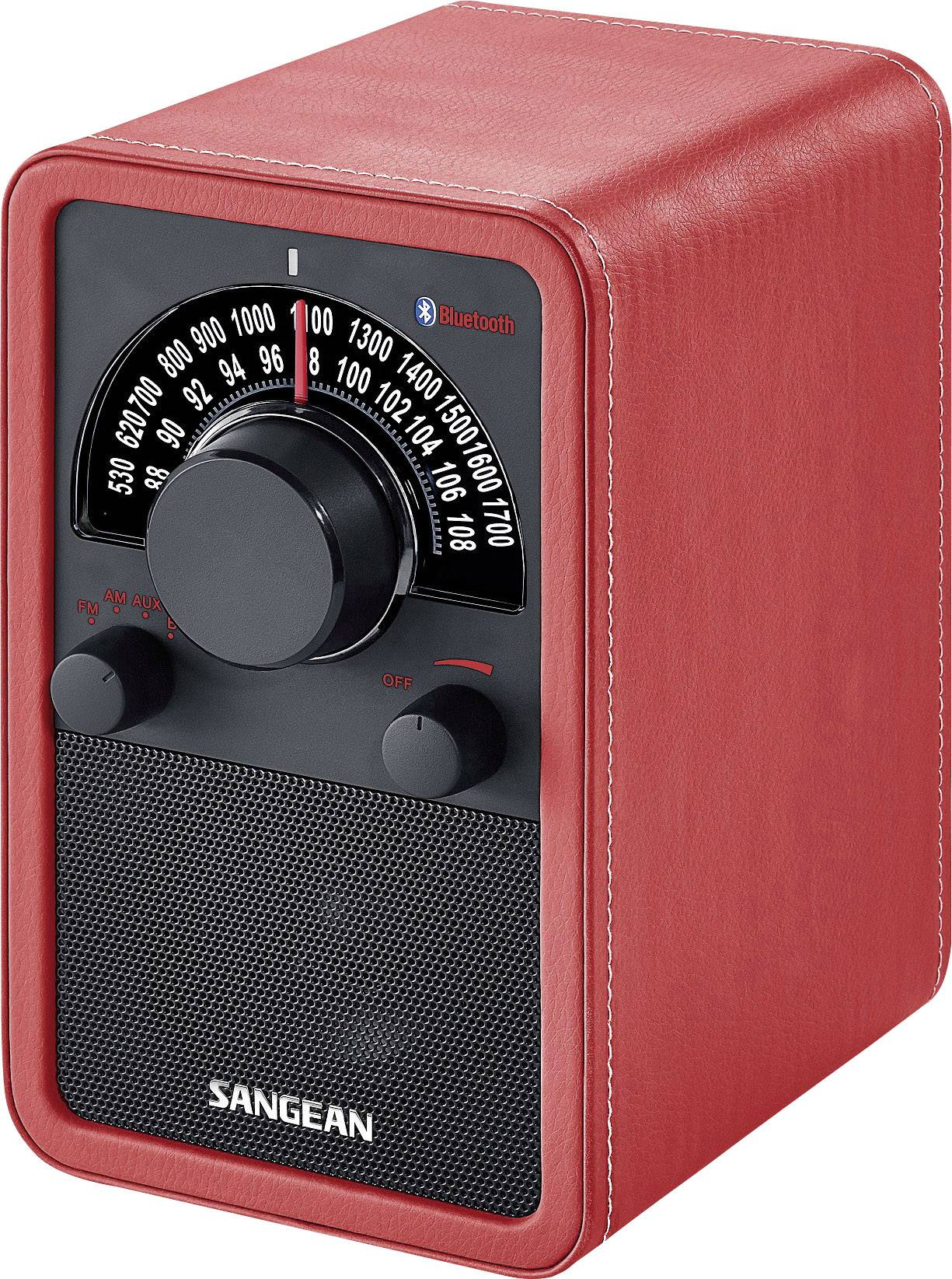 Sangean WR-15BT WR-15 BT RED LEATHER stolný rádio, FM, AM, AUX, Bluetooth, červená-0