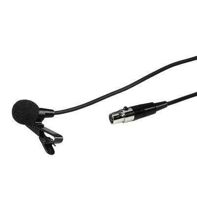 Čierna náušná mikrofónová spona s káblom, ktorá končí strieborným konektorom. Ideálna pre hands-free zvukové nahrávanie.