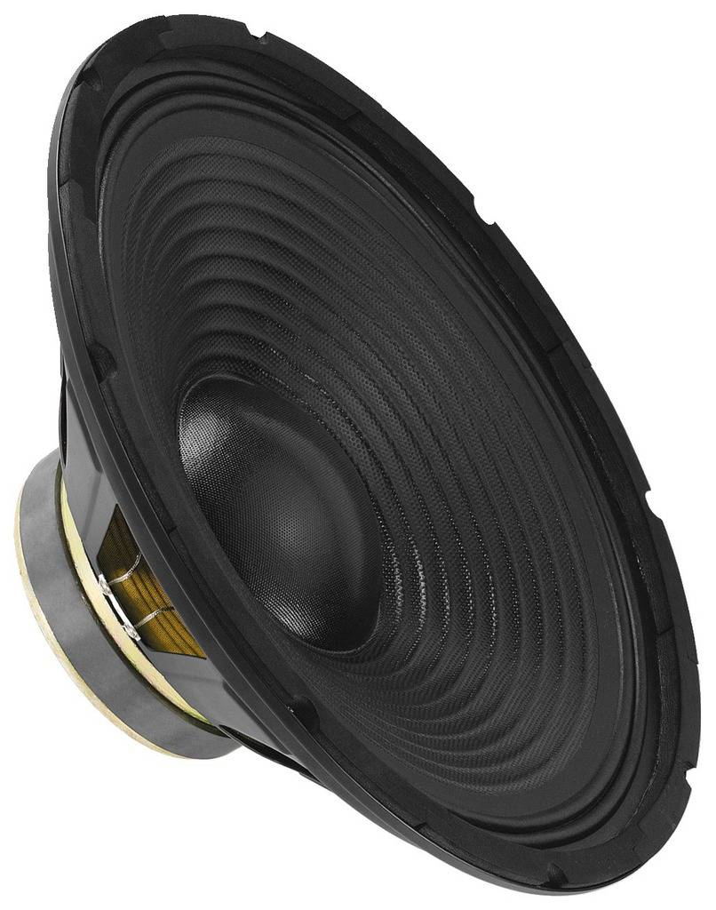 Veľký reproduktor s čiernym rebrovaným kónusom a magnetickým zadným krytom, pripravený na inštaláciu do audiosystému.