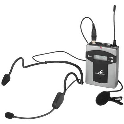 Kompaktná, bezdrôtová mikrofonová sada s headset mikrofónom a vreckový prijímačom, vhodná pre prezentácie a vystúpenia na pódiu.