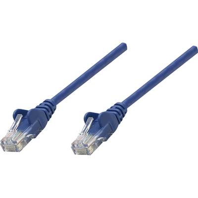 Dva modré ethernetové káble s RJ-45 konektormi na oboch koncoch, na bielom pozadí.