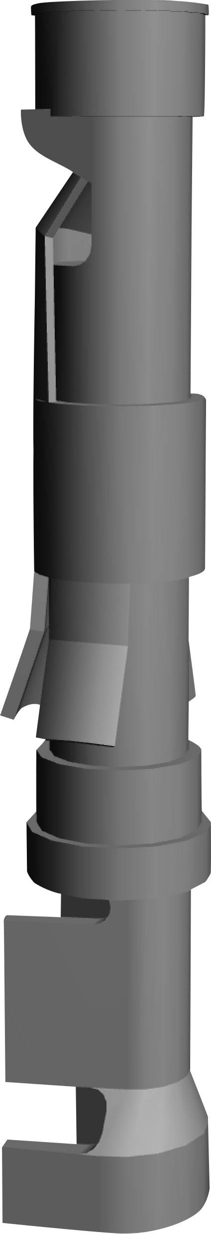 Sivé, moderne 3D-umelecké dielo s geometrickými tvarmi, ktoré sa týči do výšky. Pôsobí abstraktne a technicky.