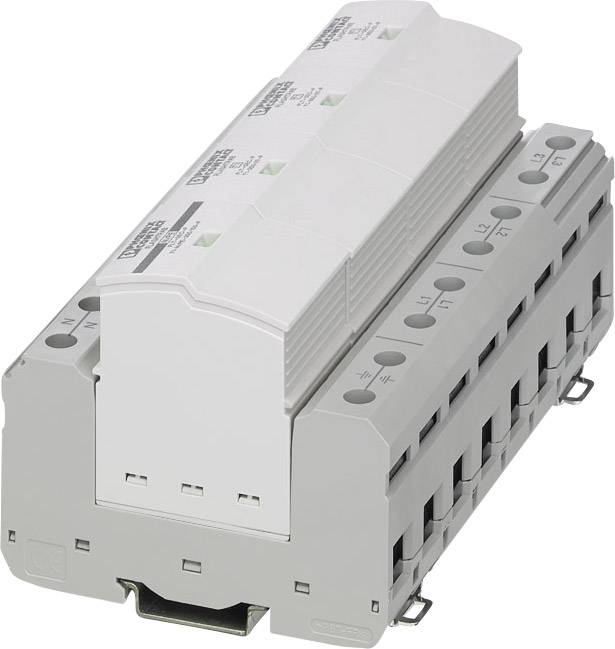 Elektrická súčiastka na bielom pozadí; sivá základňa s bielym, obdĺžnikovým krytom hore, niekoľko pripojovacích svoriek je viditeľných.