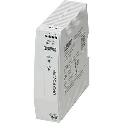 Jednosmerný napájací zdroj od Phoenix Contact, model 'UNO POWER'. Výstup: 24V DC, 150W. Vstupné napätie: 100-240V AC.