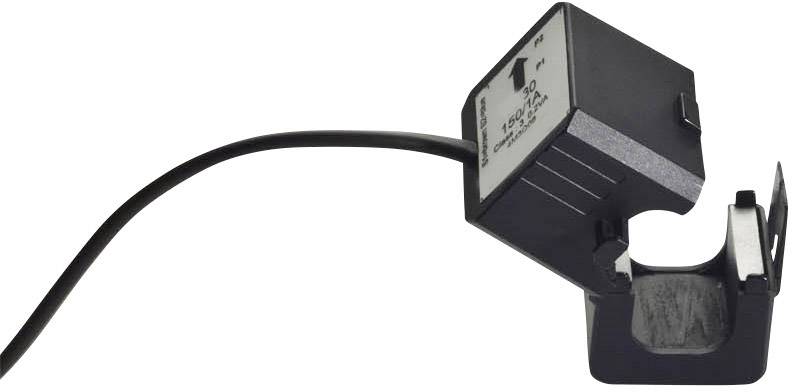 Transformátor prúdu s káblom. Zariadenie má obdĺžnikový tvar a je určené na meranie striedavých prúdov v elektrických vedeniach.