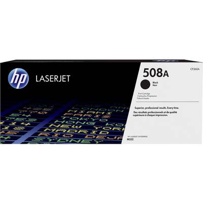 Čierna tonerová kazeta HP LaserJet 508A. Na obale je nápis 'Superior, professional results. Every time.' vo viacerých jazykoch.