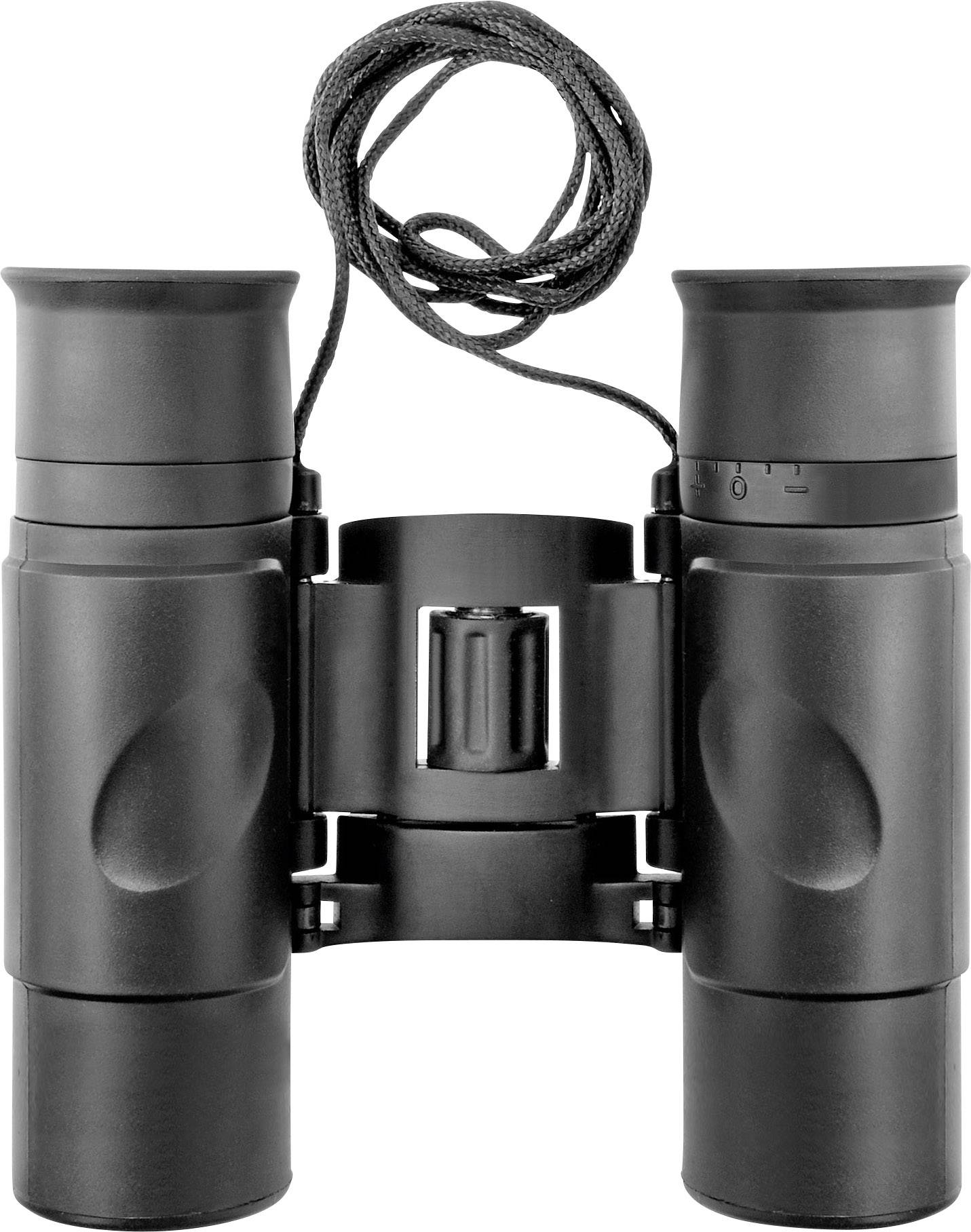 Čierny lesklý ďalekohľad s popruhom na krk, ideálny na pozorovanie vtákov alebo sledovanie športových podujatí.