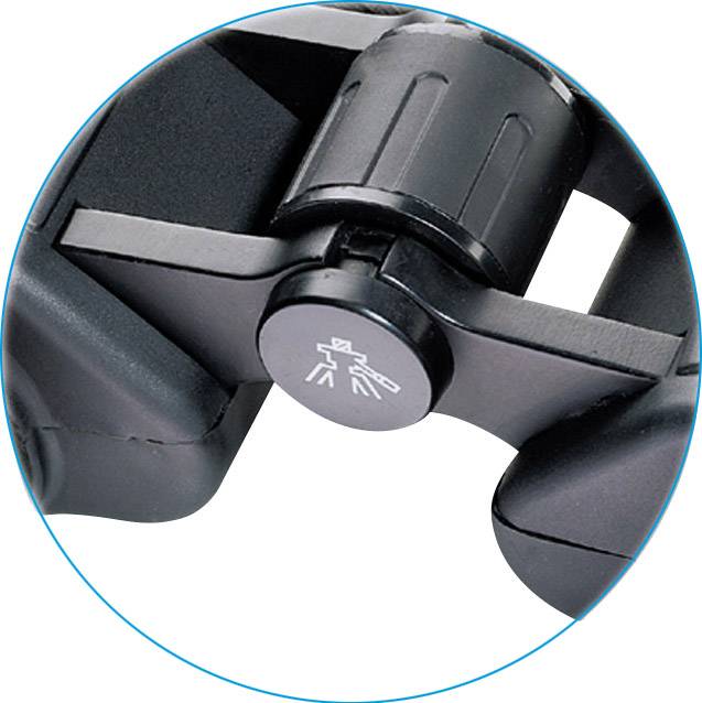 Detailný záber čierneho otočného gombíka so symbolom prečiarknutého pomocného fotografického nástroja.