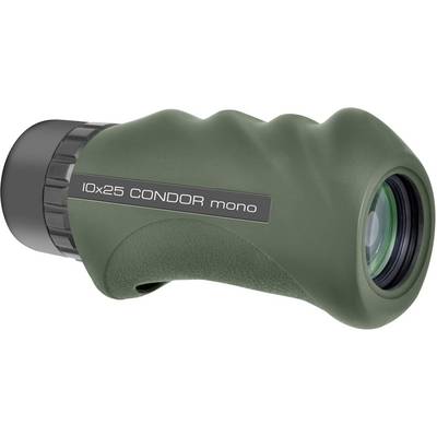 Zelený monokulár s nápisom '10x25 CONDOR mono', kompaktný a dobre uchopiteľný, vhodný pre outdoorové aktivity.
