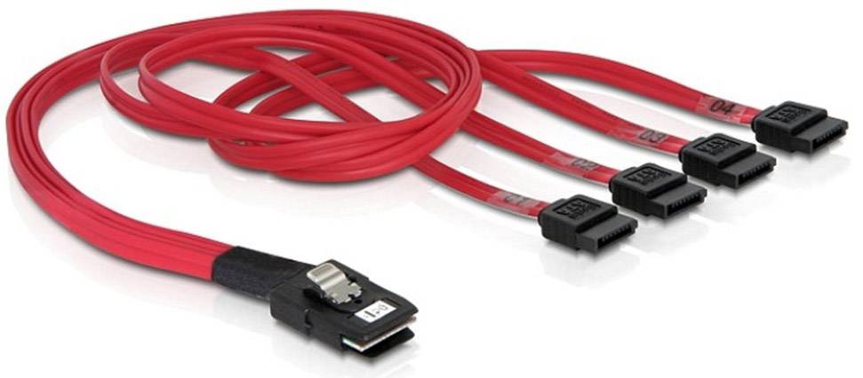Delock pevný disk prepojovací kábel [1x mini SAS zástrčka (SFF-8087) - 4x SATA zástrčka 7-pólová] 0.50 m červená