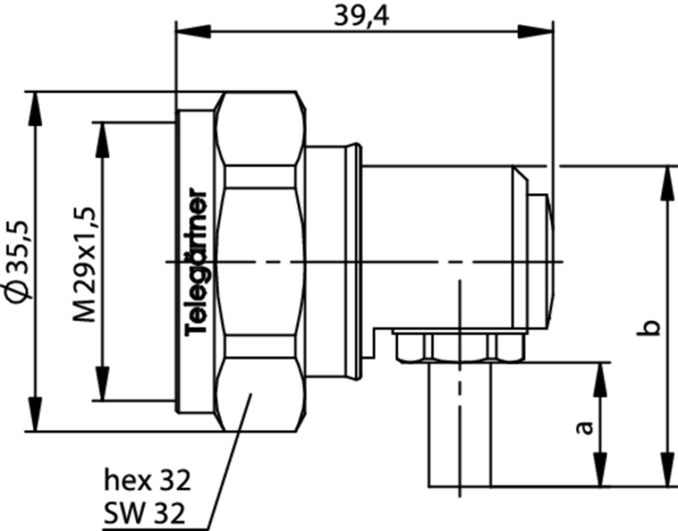 Technický výkres skrutkovej spojky s rozmermi: priemer 35,5 mm, dĺžka 39,4 mm, závit M29x1,5, šírka kľúča 32.