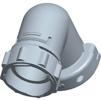 3D zobrazenie sivého uhlového nátrubkového adaptéra so skrutkovým uzáverom.