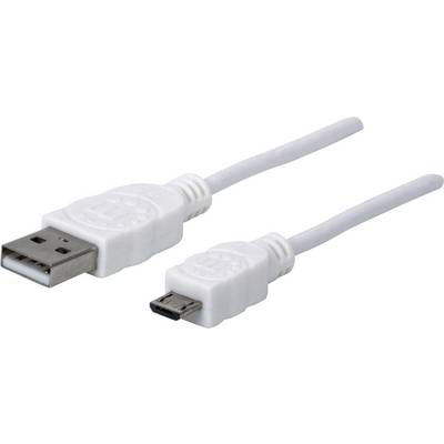 Biele USB kábel s veľkým USB-A konektorom a malým micro-USB konektorom, vhodný na prepojenie zariadení.