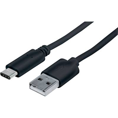 Čierny USB kábel s USB-C konektorom na ľavej strane a štandardným USB-A konektorom na pravej strane.
