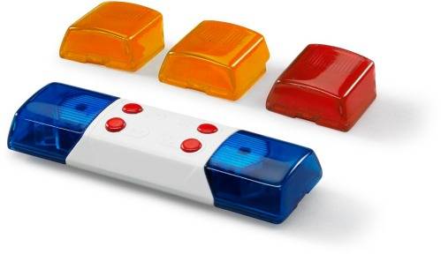 Hračkársky svetelný panel s modrými a červenými LED svetlami a vymeniteľnými oranžovými a červenými krytmi.