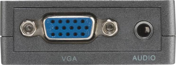 VGA a audio konektory na elektronickom zariadení. VGA slúži na prenos videa, audio na prenos zvuku.
