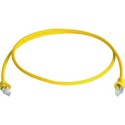 Žltý ethernetový kábel v oválnom tvare, na oboch koncoch s RJ45 konektormi.
