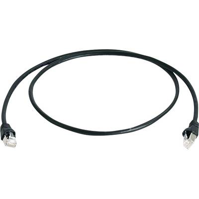 Čiernený ethernetový kábel s dvoma RJ45 konektormi.