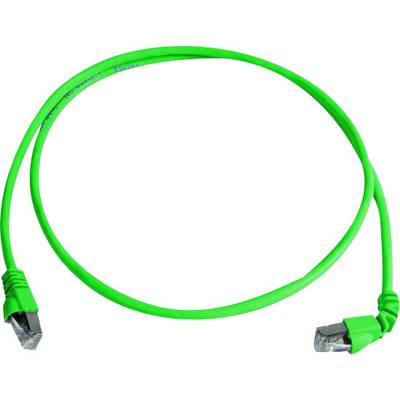 Zelený ethernetový kábel so zástrčkami na oboch koncoch, vhodný pre sieťové pripojenia.