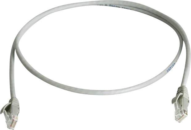 Sivý ethernetový kábel s konektormi RJ45 na oboch koncoch.