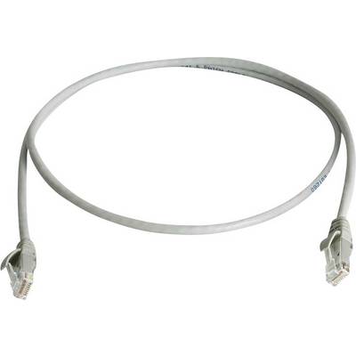 Sivý ethernetový kábel s konektormi RJ45 na oboch koncoch.