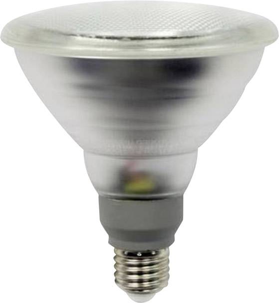 LED reflektorová lampa so strieborným krytom a päticou E27, vhodná pre smerované osvetlenie alebo zvýraznenie priestoru.