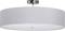 Okrúhle biele stropné svietidlo so strieborným upevňovacím prvkom v strede hornej plochy.