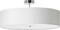 Biela stropná lampa s okrúhlym, minimalistickým dizajnom a chrómovým upevňovacím prvkom.