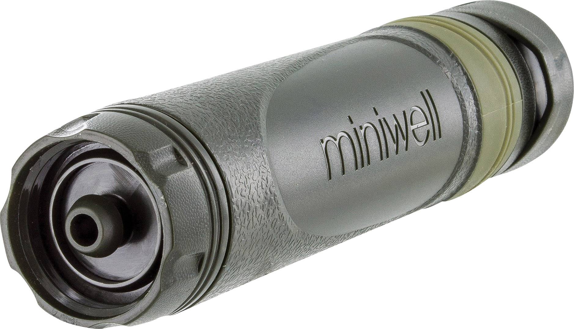 Vodný filter v valcovitom tvare s nápisom 'miniwell', vhodný na odstraňovanie škodlivých látok z pitnej vody.