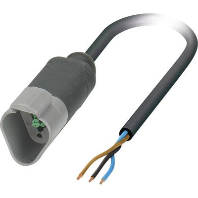 Sivý elektrický kábel so zástrčkou na jednej strane a troma voľnými vodičmi v hnedej, modrej a zeleno/žltej farbe.