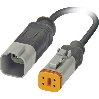 Elektrický konektor s dvoma koncami: vpravo samčí konektor s oranžovým krytom, vľavo samičí konektor.