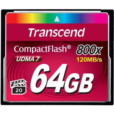Transcend CompactFlash pamäťová karta s kapacitou 64 GB, UDMA 7, rýchlosť 800x, rýchlosť čítania 120 MB/s.