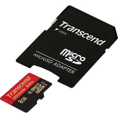 Pamäťová karta Transcend microSD s kapacitou 8 GB vedľa adaptéra Transcend pre microSD karty.