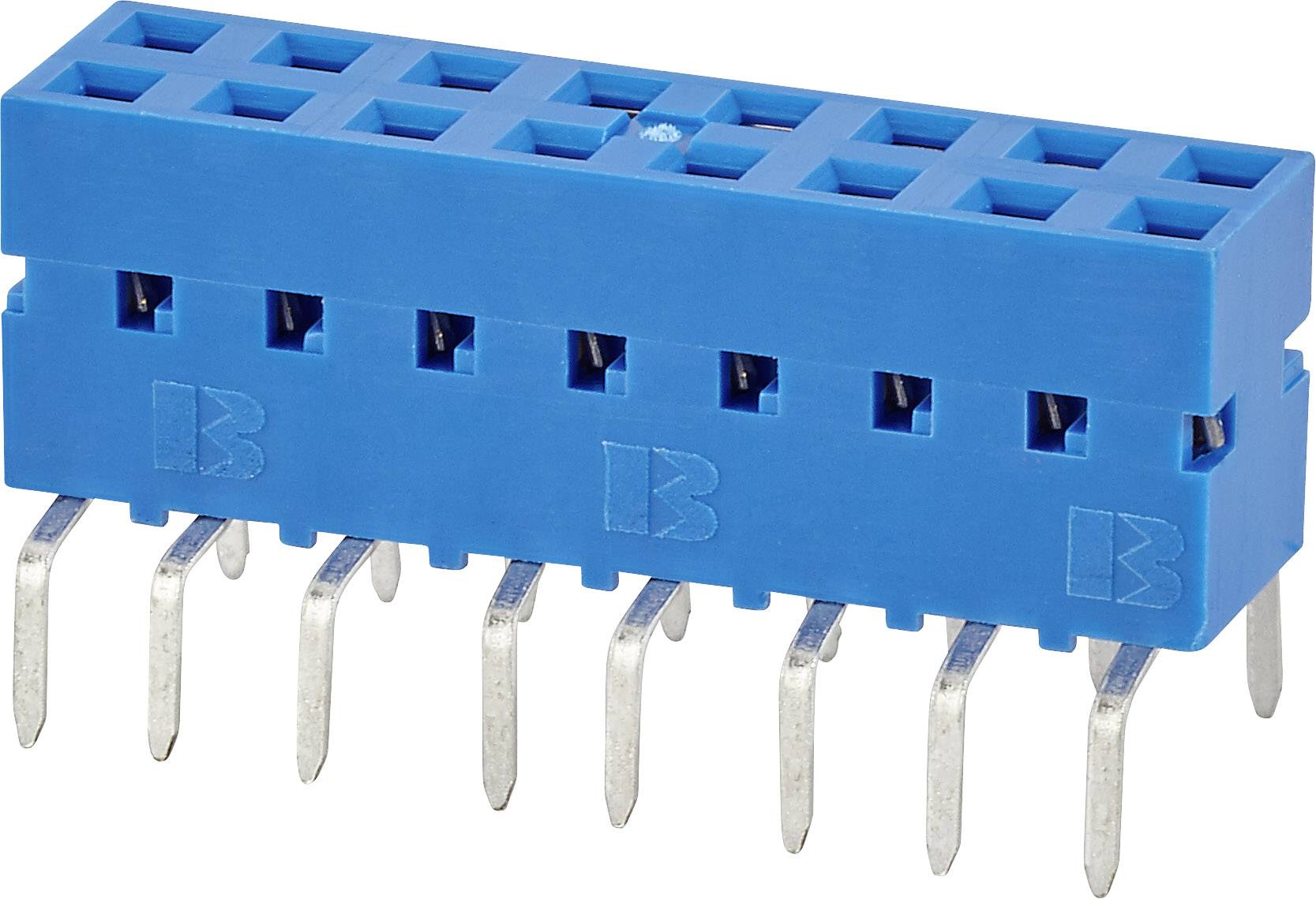 Modrý, obdĺžnikový konektor so 14 kovovými pinmi, vhodný pre elektronické aplikácie.