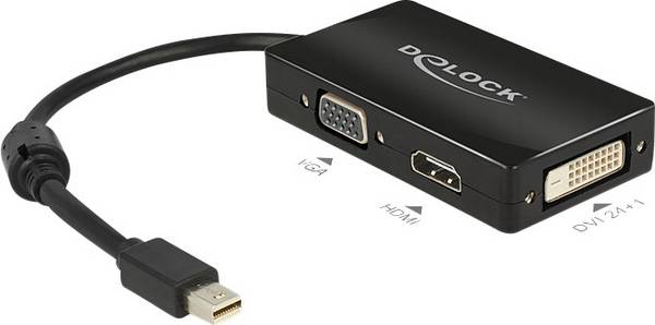 Delock 62631 DisplayPort / VGA / HDMI / DVI adaptér [1x mini DisplayPort zástrčka - 1x VGA zásuvka, HDMI zásuvka, DVI zásuvka 24+1-pólová] čierna s feritovým jadrom 16.00 cm
