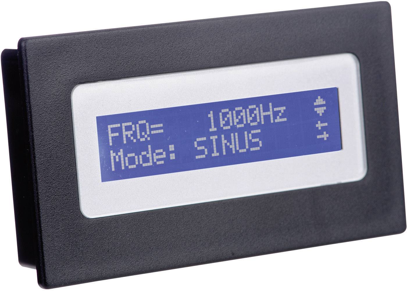 Obdĺžnikový displej zobrazuje 'FRQ= 1000 Hz' a 'Režim: SÍNUSOVÝ'.