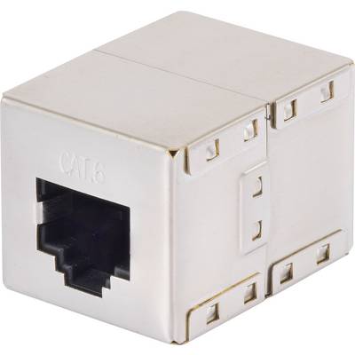 Strieborný CAT.6 sieťový spojovač na prepojenie ethernetových káblov.