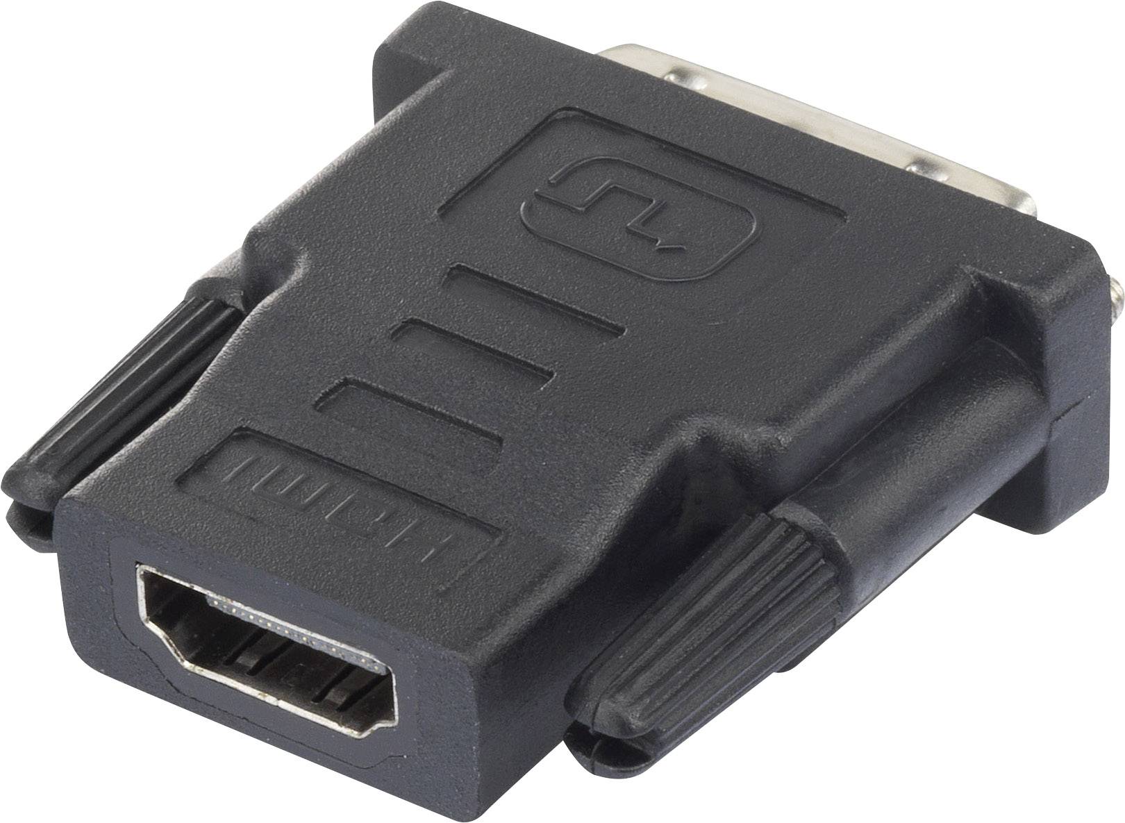 Čierny adaptér s HDMI vstupom na jednej strane a DVI zástrčkou na druhej strane, používaný na prepojenie zariadení.