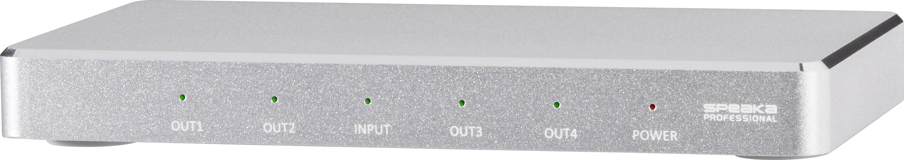 SpeaKa Professional 4 porty HDMI splitter s hliníkovým krytom, pripravené pre Ultra HD 3840 x 2160 Pixel