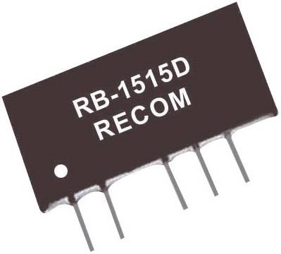 Čip 'RB-1515D' od spoločnosti RECOM s piatimi pinmi, používaný v elektronických obvodoch.