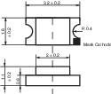 Technický výkres obdĺžnikového komponentu s rozmermi: šírka 2,4 mm ± 0,2 mm, výška 1,6 mm, polomery R 0,4 mm. Označenie: 'Mark Cathode'.
